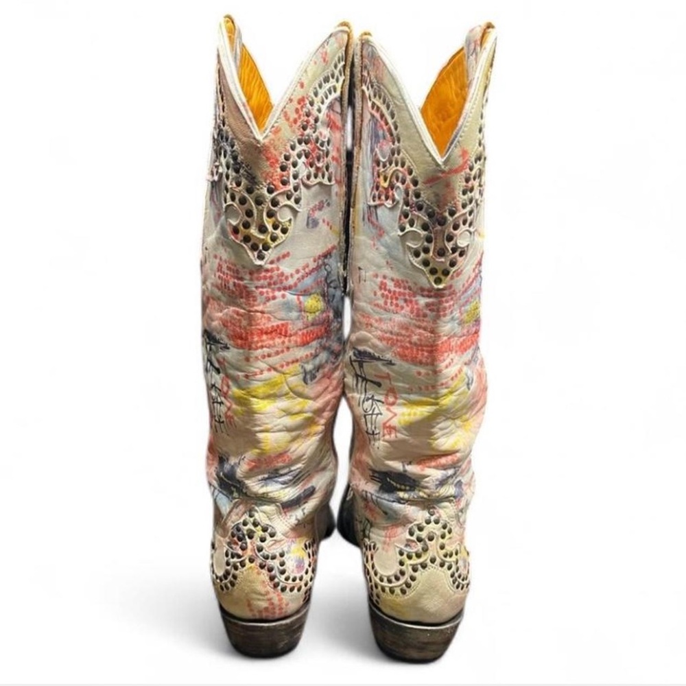 Old Gringo White Clarita Graffiti Cowboy Boots, 7.5B - Picture 5 of 9